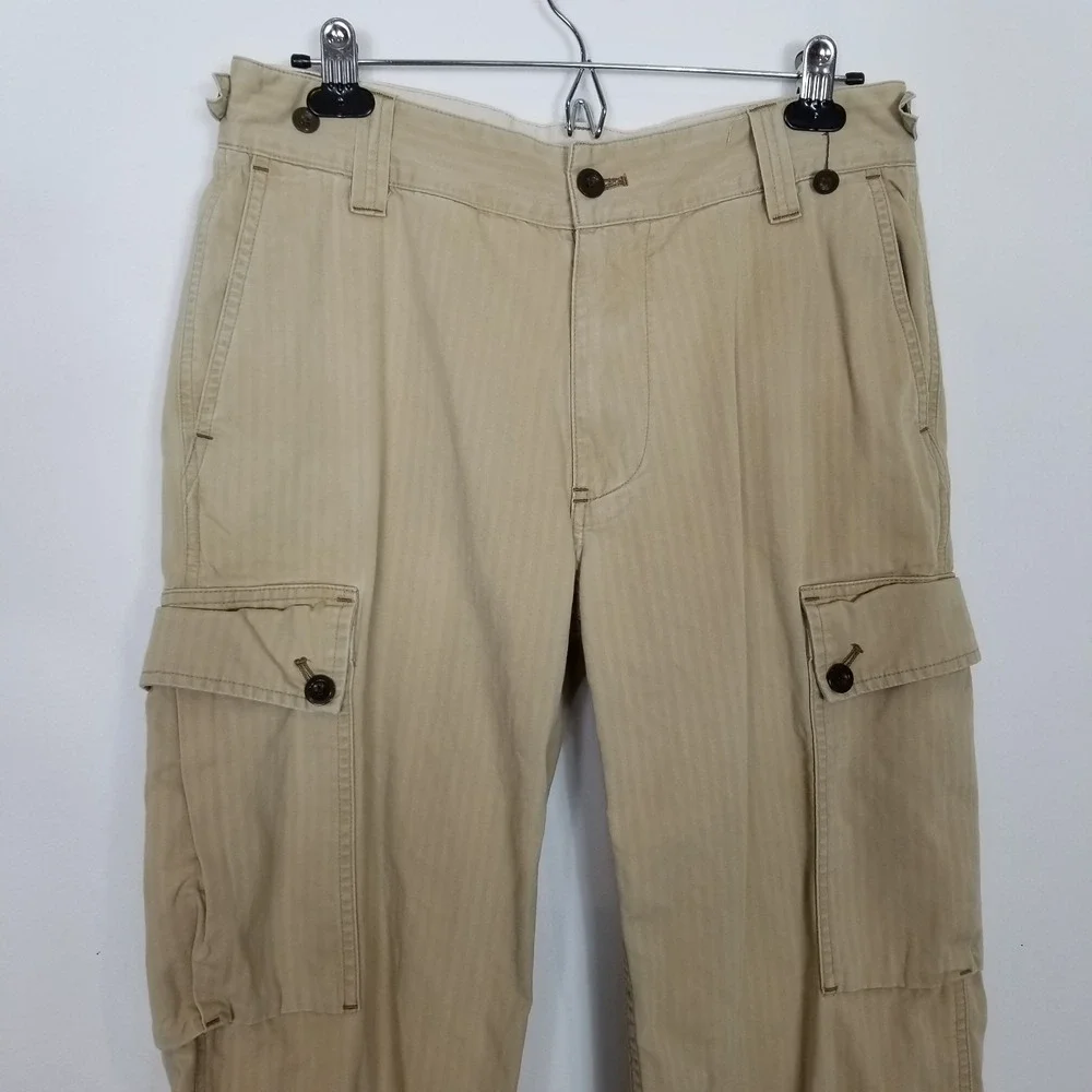 VTG Polo Ralph Lauren Men Cargo Wide Leg Pants Sz 32 x 32 Beige‎ Canvas Y2K
